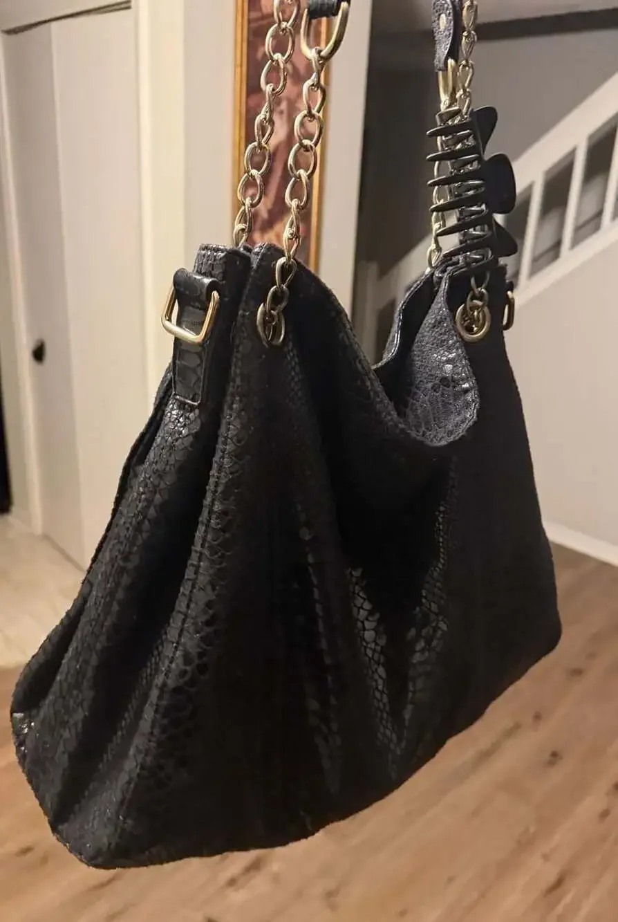 Michael Kors Snakeskin Embossed Leather Hobo Shoulder Bag